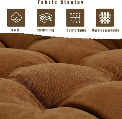 18x18in Floor Pillows Set Square Chair Cushion Pad for Sitting Tufted Corduroy Seat Cushions for Living Room Balconies Office Yellow