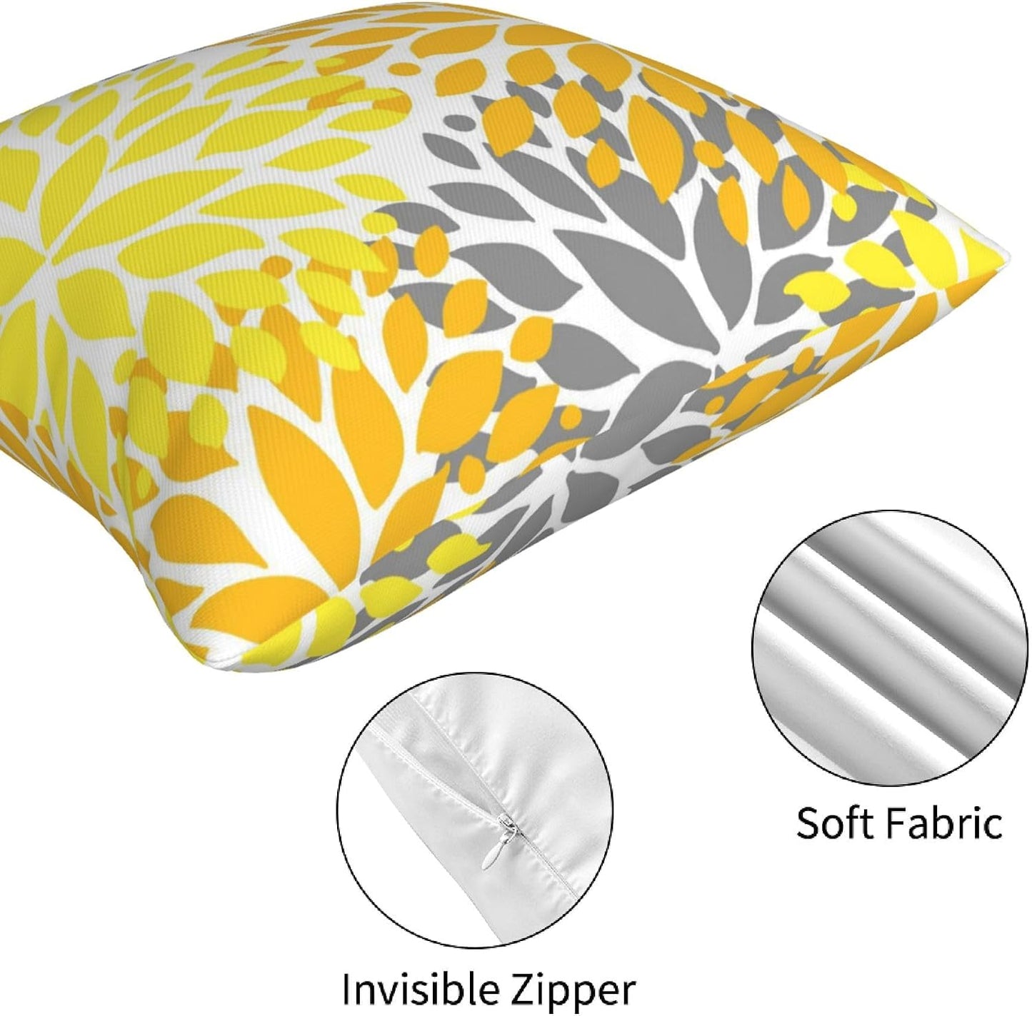 Yellow Pillow Covers 18x18 Inch Set of 4 Yellow Gray Dahlia Flower Throw Pillows Modern Geometric Floral Square Cushion Covers for Sofa Couch Bed Living Room Decorative Pillowcases