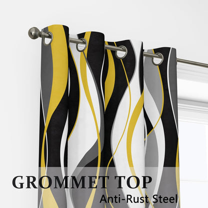 Blackout Curtains for Bedroom Yellow and White Black Out Curtains for Living Room Modern Stripe Abstract Room Darkening Window Drapes (52 x 96 - Inch,Yellow Stripe)