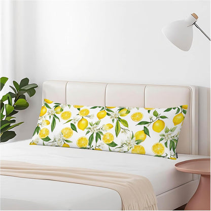 Decorative Home Body Pillow Covers Lemon, Floral Lemon Yellow Breathable Pillow Cushion Cases Lumbar Body Pillow Cover Soft Body Pillowcase for Bedroom Couch Sofa 20x54 Inch