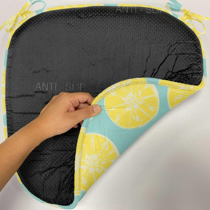 Lunarable Yellow and Blue Chair Seating Cushion Set of 12, Citrus Pattern in Hand Drawn Style Watercolor Grunge Lemon Slices, Anti-Slip Seat Padding for Kitchen & Patio, 16"x16", Turquoise and Yellow