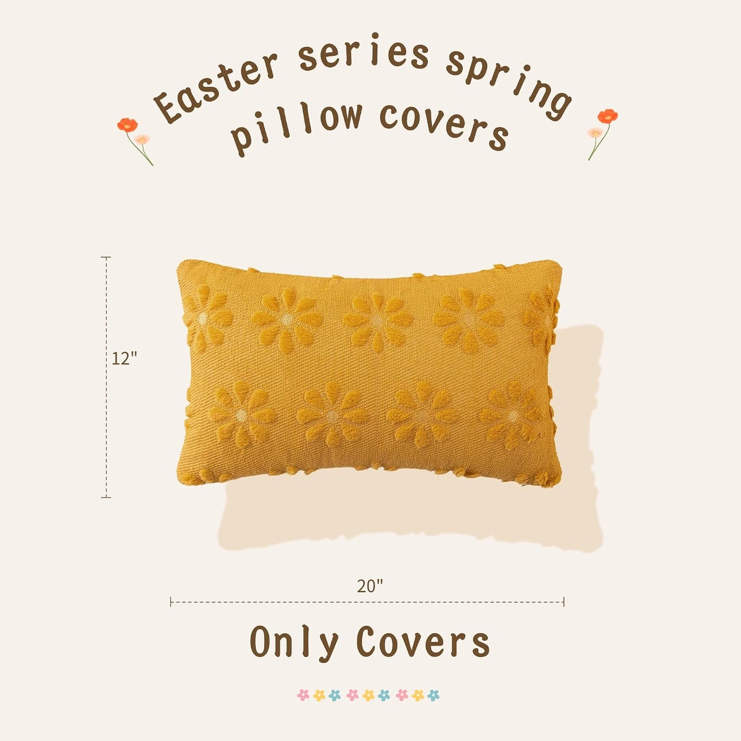 AQOTHES Spring Summer Yellow Throw Pillow Covers 12x20 inch Set of 2 Flower Floral Faux Fur Cute Throw Pillows for Sofa Couch Living Room Decor