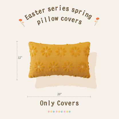 AQOTHES Spring Summer Yellow Throw Pillow Covers 12x20 inch Set of 2 Flower Floral Faux Fur Cute Throw Pillows for Sofa Couch Living Room Decor