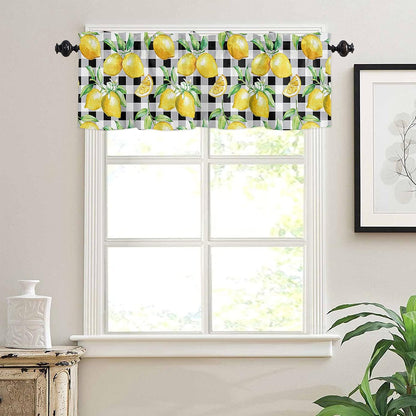Lemon Curtains for Bedroom Living Room Watercolor Art Buffalo Plaid Roman Shades for Windows Farmhouse Curtains & Drapes Aesthetic Rod Pocket Valances for Kitchen Window Curtains Over Sink 1 Panel