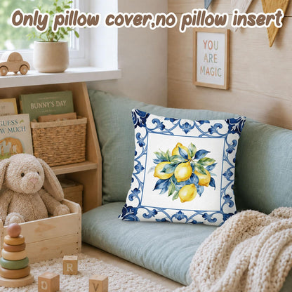 Lemon Pillow Covers 18x18 Decor,Mediterranean Yellow Lemon Decor Throw Pillow Cover,Summer Coastal Decoration for Teen Girls Room College Sofa Couch Bedroom Home Room