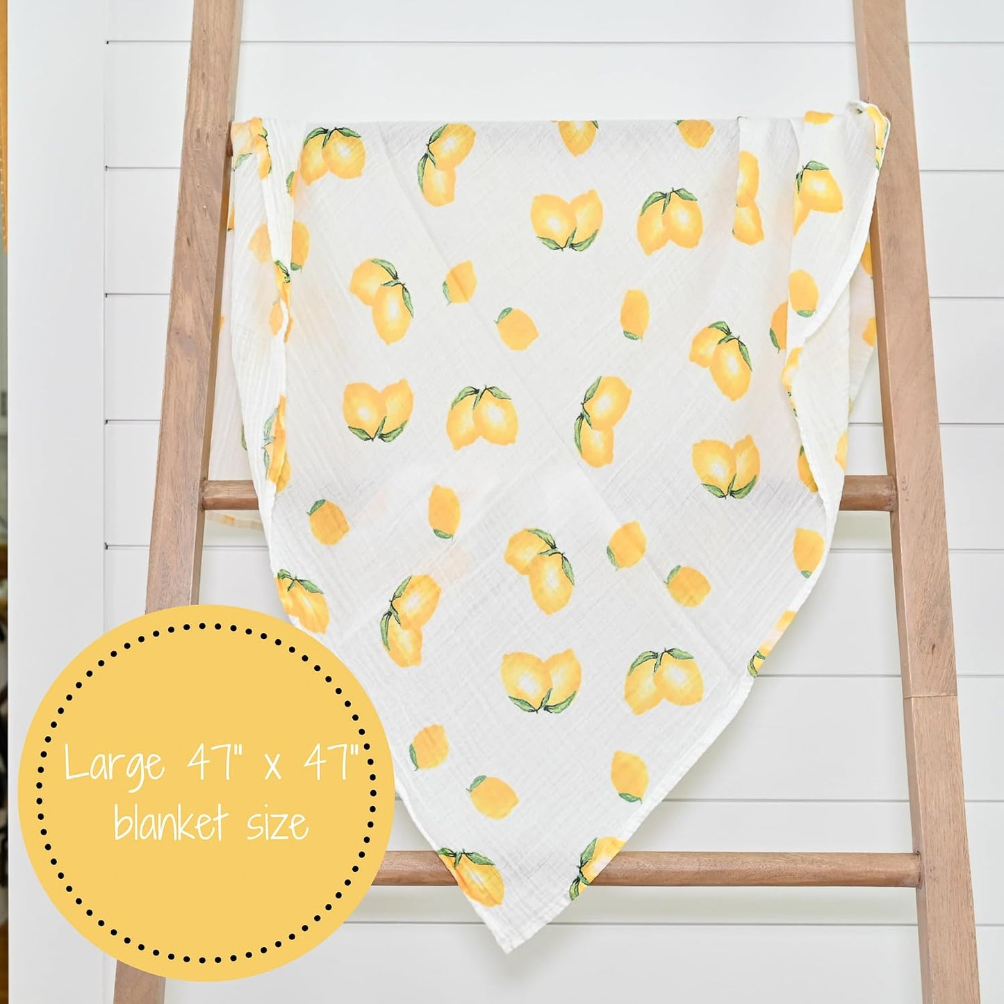 LollyBanks 100% Cotton Muslin Swaddle Blanket, Lemon Print, 47 x 47 Inches, Baby, Toddler, Female