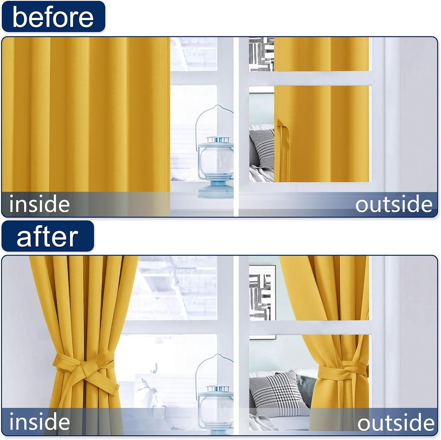 Hiasan Yellow Blackout Curtains for Bedroom 84 Inches Long Insulated Thermal Winter Curtains for Living Room Rod Pocket Noise Cancelling Window Treatment with Tiebacks,2 Pack