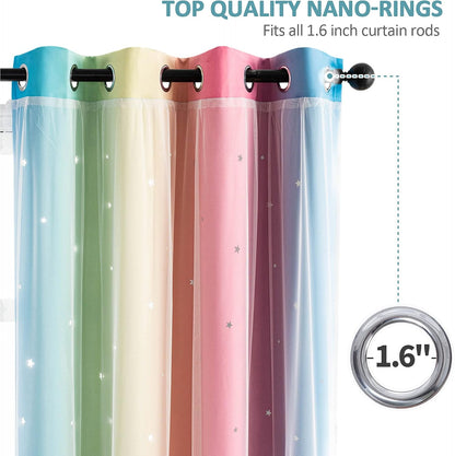 Stiio Rainbow Curtains for Girls Bedroom - 2 Panel Star Curtains with Sheer Double Layer Blackout, 52 x 63 inch Ombre & Yellow Pink
