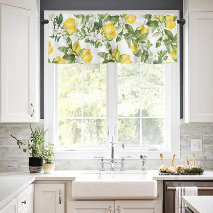 Summer Lemon Curtains for Bedroom Living Room Watercolor Plant Fruit Art Shades Curtains & Drapes Summer Rustic Fresh Flower Leaf Aesthetic Pocket Valances Kitchen Window Curtains Over Sink 54x18in