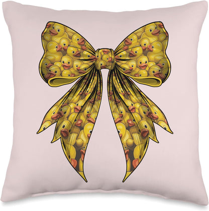 Coquette Bow Cute Yellow Rubber Duck Duck Lover Pattern Throw Pillow