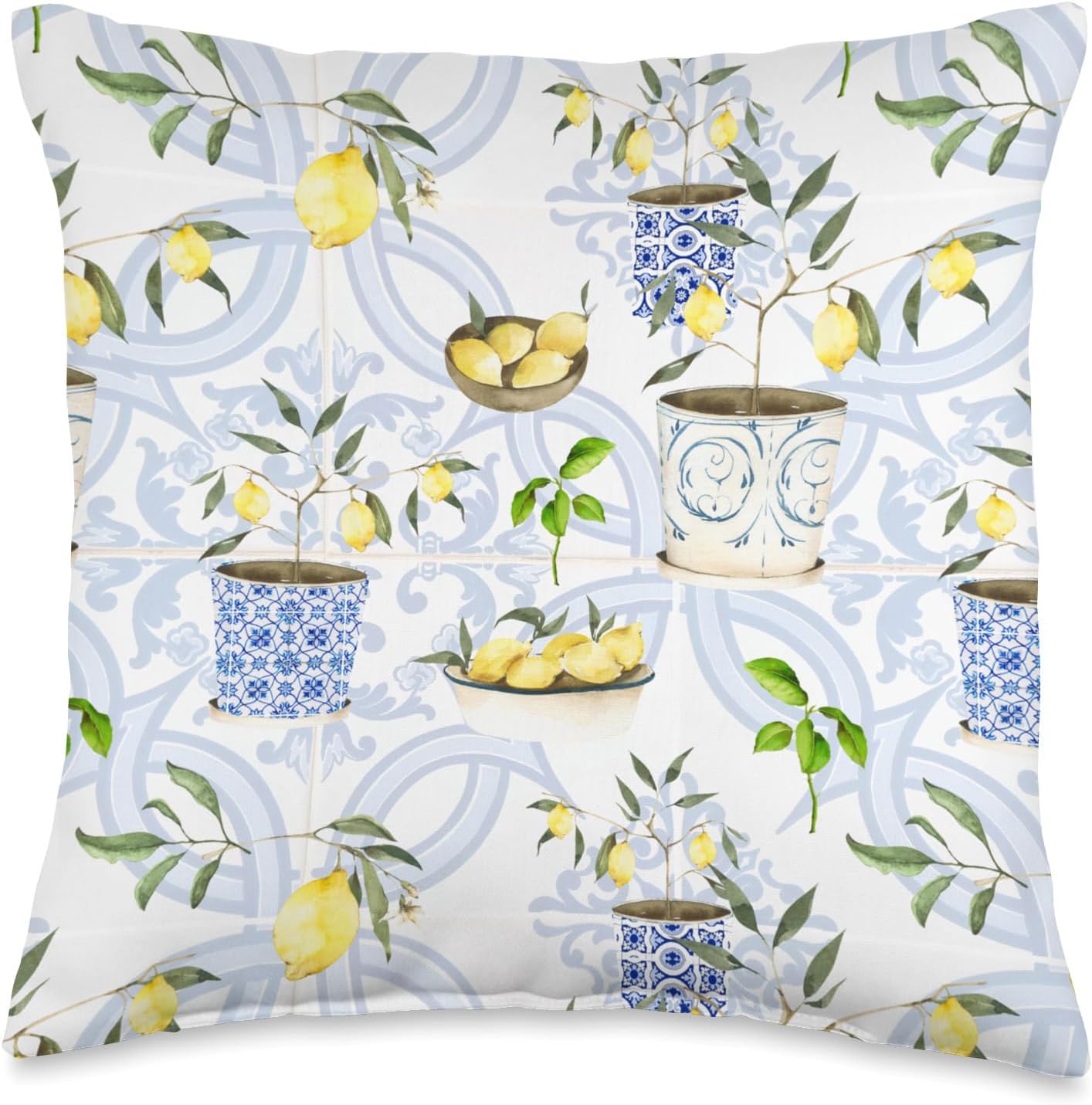 Summer Mosaic, Mediterranean,Italian Style,Lemon, Art Throw Pillow, 16x16, Multicolor