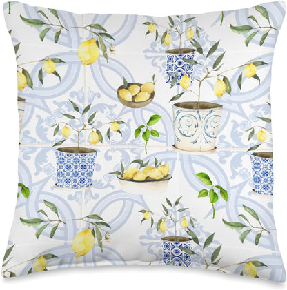 Summer Mosaic, Mediterranean,Italian Style,Lemon, Art Throw Pillow, 16x16, Multicolor