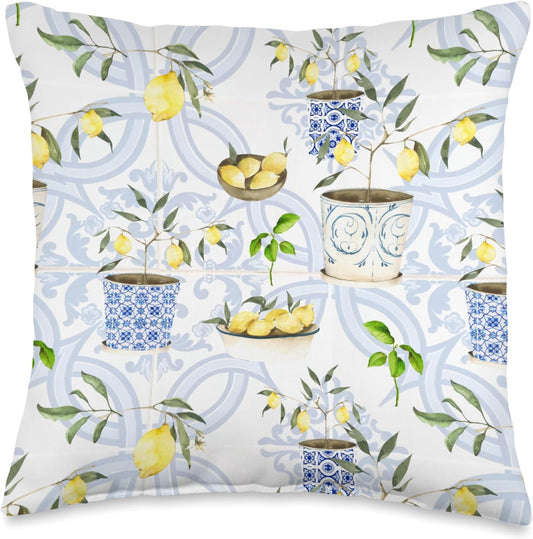 Summer Mosaic, Mediterranean,Italian Style,Lemon, Art Throw Pillow, 16x16, Multicolor