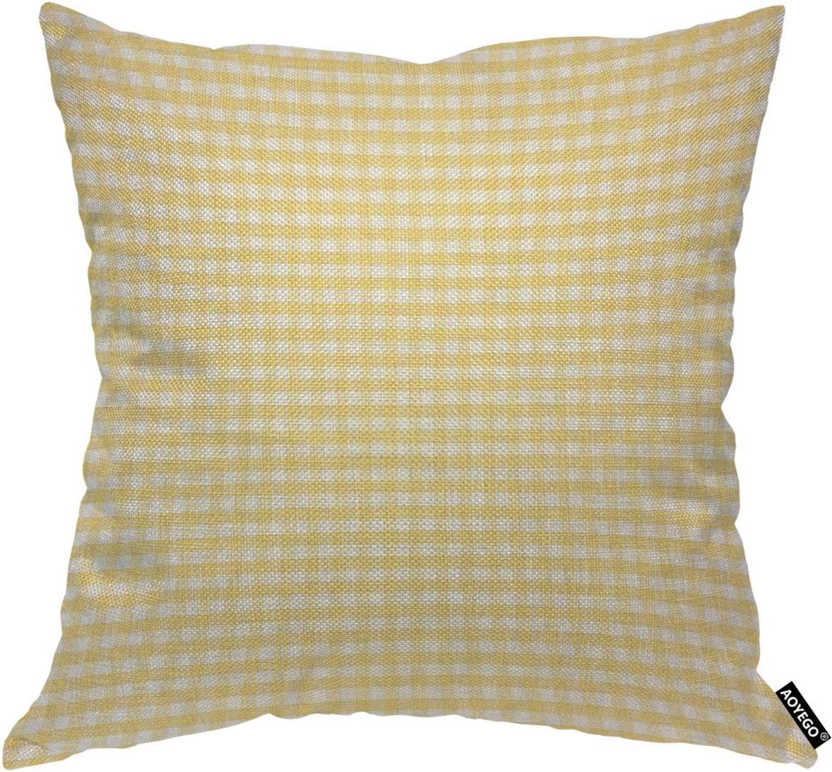 AOYEGO Gingham Yellow White Plaid Checkered Throw Pillow Cover Mesh Grid Tartan Lattice Line Striped Classic Pillow Case 18x18 Inch Decorative Men Women Room Cushion Cover for Home Couch Bed