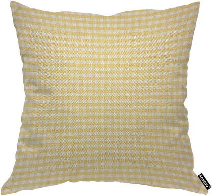 AOYEGO Gingham Yellow White Plaid Checkered Throw Pillow Cover Mesh Grid Tartan Lattice Line Striped Classic Pillow Case 18x18 Inch Decorative Men Women Room Cushion Cover for Home Couch Bed