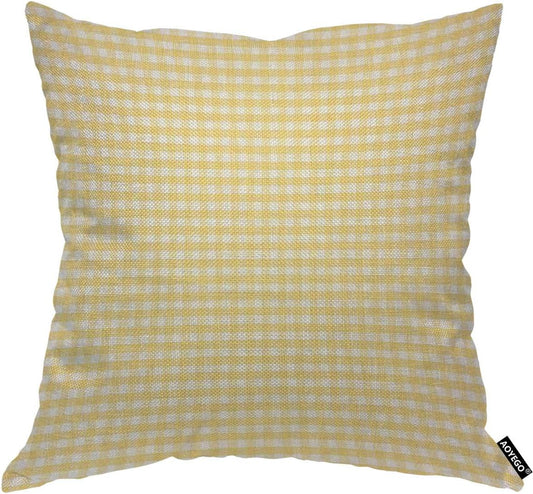 AOYEGO Gingham Yellow White Plaid Checkered Throw Pillow Cover Mesh Grid Tartan Lattice Line Striped Classic Pillow Case 18x18 Inch Decorative Men Women Room Cushion Cover for Home Couch Bed