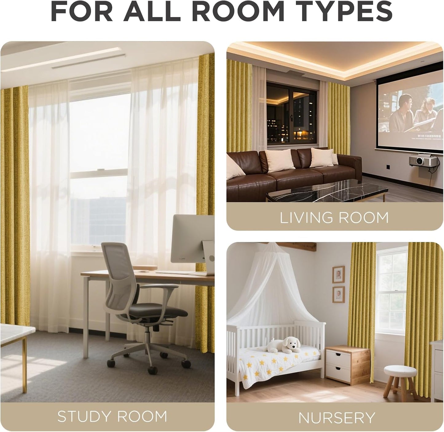 Joydeco Blackout Curtains for Bedroom - 72 Inch Long 100% Light Blocking 2 Panels Set Yellow Drapes, Thermal Insulated Room Darkening Curtains, Linen Textured for Living Room, Rod Pocket & Back Tabs