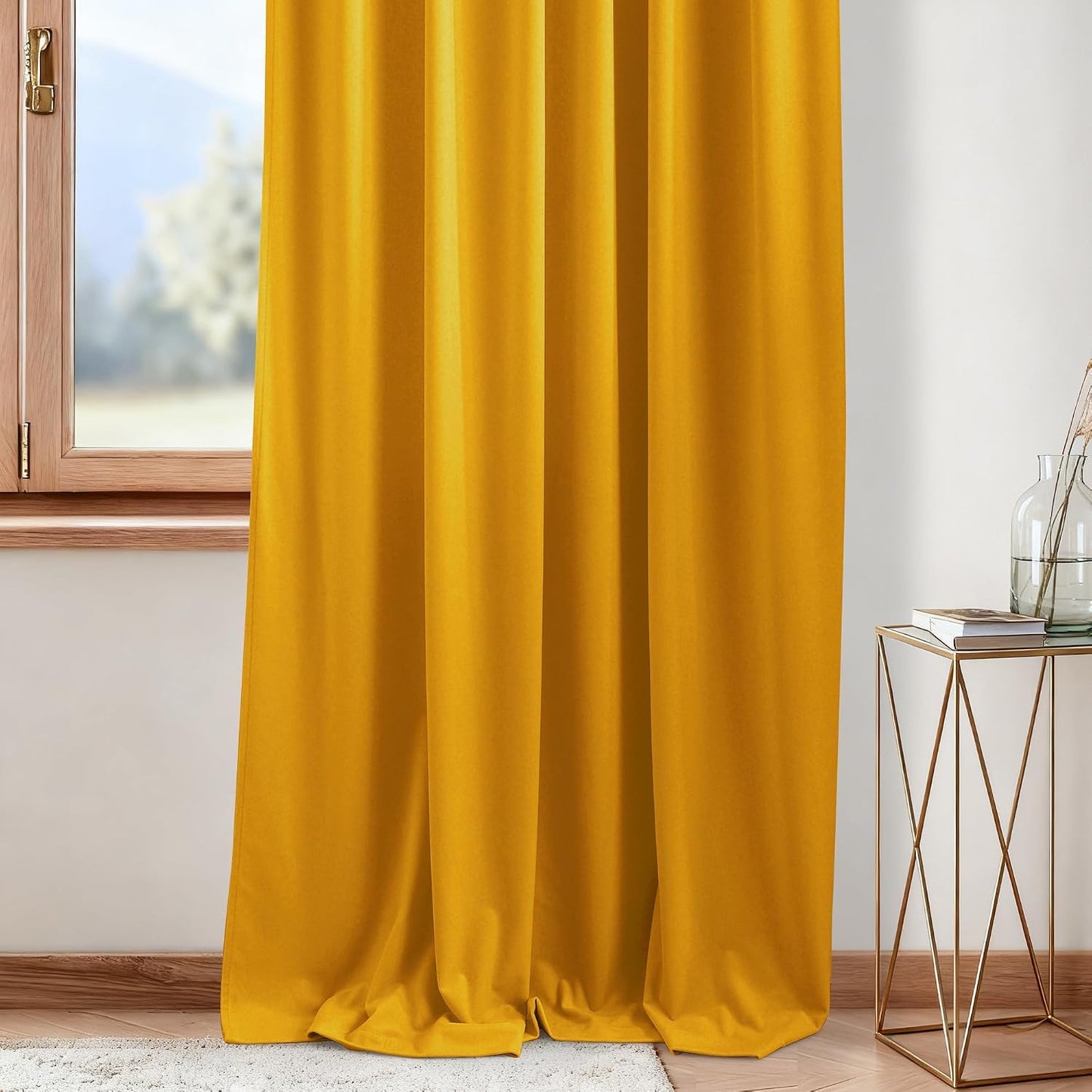 NICETOWN Yellowish Gold Velvet Curtains 84 inch Long - Blackout Thermal Insulating Soft Window Curtains for Bedroom Living Room Dining Sliding Glass Door, W52 x L84, 2 Panels
