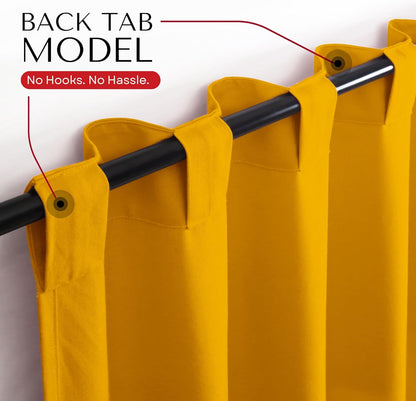 Mustard Yellow Solid Panel Curtains, 84 Inches Long, Set of 2, 100% Cotton, Light Filtering for Privacy, Warm Farmhouse Ambiance, Great for Bedroom, Living Room, 54" W x 84" L