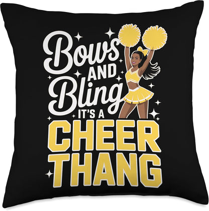 Black Cheerleader Bows Cheer Melanin Cheerleading Yellow Throw Pillow