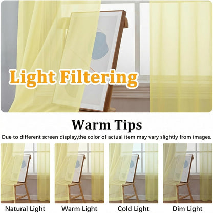 Gwine Light Yellow Sheer Curtains 84 Inches Long 2 Panels Set for Living Room, Rod Pocket Voile Bedroom Curtains, Light Filtering Solid Window Sheer Panels, Each 42Wx84L