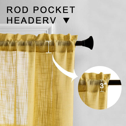 XTMYI Mustard Gold Yellow Curtains for Spring Bedroom Small Window 2 Panels Rod Pocket Semi Sheer Cafe Fall Curtains for Kitchen Bathroom Living Room 24 Inch Length
