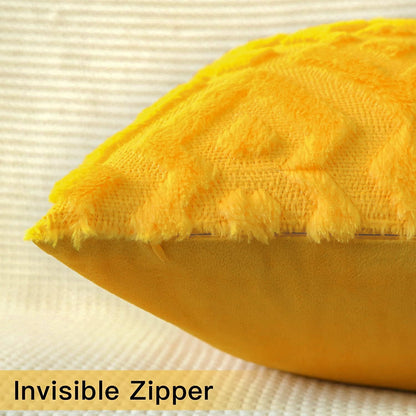 Artscope Pack of 2 Soft Plush Short Wool Velvet Decorative Fall Throw Pillow Covers Luxury Style Cushion Covers European Pillow Shell for Sofa Bedroom Diamond Shape Orange Yellow, 18x18 Inch