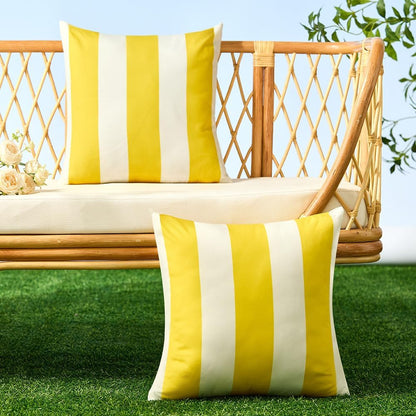 Allorry Outdoor Pillow Covers 18x18 Set of 2 Yellow Striped Decoration Throw Pillow Covers for Spring Summer Outdoor Waterproof Garden Patio Furniture Sofa Bed Home Decor JB007-F18