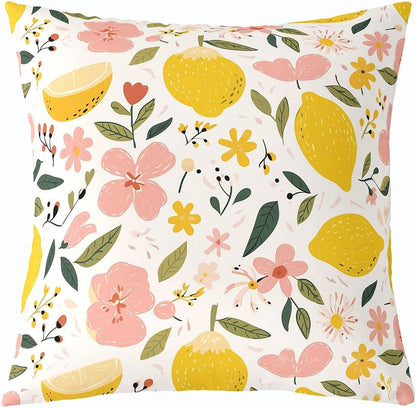 Erosebridal Lemon Pillow Cover 24x24,Summer Lemon Throw Pillow Cover for Sofa Bed Couch Tropical Fruit Cushion Cover Room Decoration Leaves Floral Decorative Pillow Cover Decor