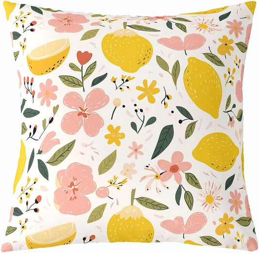 Erosebridal Lemon Pillow Cover 24x24,Summer Lemon Throw Pillow Cover for Sofa Bed Couch Tropical Fruit Cushion Cover Room Decoration Leaves Floral Decorative Pillow Cover Decor