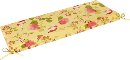 Pillow Perfect Bright Floral Indoor/Outdoor Bench Cushion With Ties, 1 Count, 18" x 45", Gold Risa Lemonade