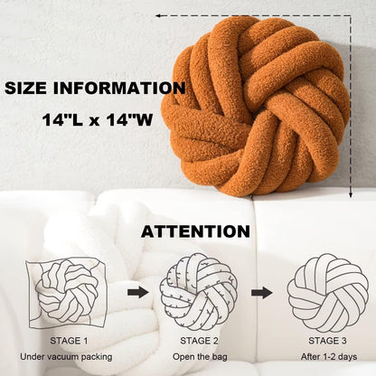 XIAIJIA Yellow Round Knot Pillow 14'' Round Throw Pillow, Soft Plush Knot Round Pillows Decorative, Modern Home Decorative Cushion for Bed, Bedroom, Sofa, Couch, Teen Room