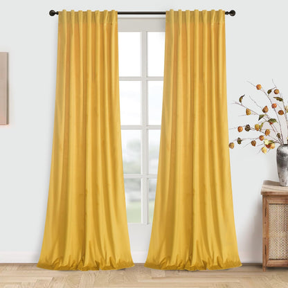 Roslynwood Luxury Soft Warm Yellow Velvet Curtains 84 inches Long Back Tab Thermal Insulated Blackout Window Drapes for Living Room/Bedroom/Dining Room, W52 x L84, 2 Panels