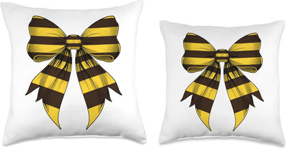 Coquette Bow Bee Yellow Stripes Pattern Halloween Costume Throw Pillow