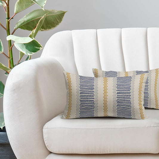 Blue Yellow Pillow Covers 12x20 Set of 2 Gray Grey Dot Print Striped Rectangle Decorative Outdoor Pillowcases Boho Rustic Farmhouse Decorative Throw Cushion Case Decor for Couch Sofa Bed