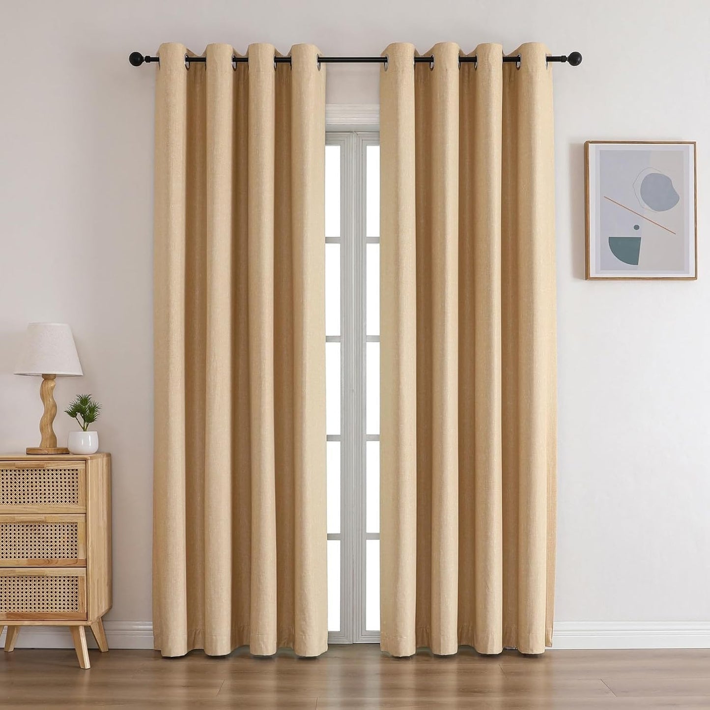 Flyfun Grommet Blackout Curtains for Bedroom and Living Room - 2 Panels Set Thermal Insulated Room Darkening Curtains Light Yellow, 52W x 96L
