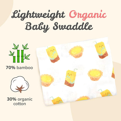 The Wee Bean Organic Cotton and Bamboo Rayon Muslin Swaddle Blankets, Set of X (Lemon Tea + Egg Tart)