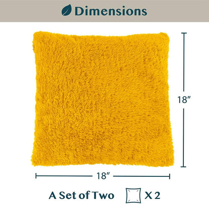 PAVILIA Fluffy Mustard Yellow Throw Pillow Covers, Decorative Accent Pillow Cases for Bed Sofa Couch, Soft Faux Fur Cushion Cover, Square Sherpa Pillowcases, Home Room Decor, Yellow, 18x18 Set of 2