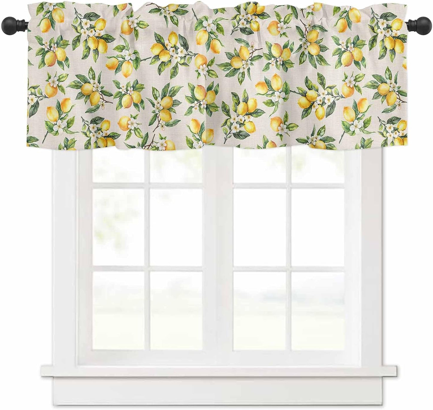 T&H XHome Lemon Valances for Windows Summer Fruit Lemon Flower Plant Linen Vintage Window Treatment Valances Rod Pocket Curtain Valance for Kitchen, Bathroom, Living Room, Bedroom 42" x 12"