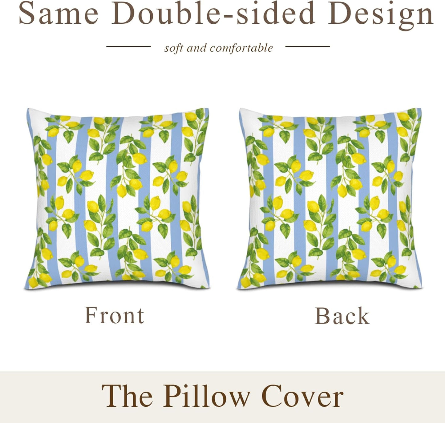 Lemon Throw Pillow Covers for Couch, Outdoor Decorative Pillow Cases for Couch Sofa Bed Chair Living Room Decor Set of 2 18"x18", Summer Cushion Cover