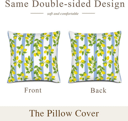 Lemon Throw Pillow Covers for Couch, Outdoor Decorative Pillow Cases for Couch Sofa Bed Chair Living Room Decor Set of 2 18"x18", Summer Cushion Cover