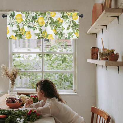 Summer Lemon Curtains for Bedroom Living Room Watercolor Plant Fruit Art Shades Curtains & Drapes Summer Rustic Fresh Flower Leaf Aesthetic Pocket Valances Kitchen Window Curtains Over Sink 54x18in