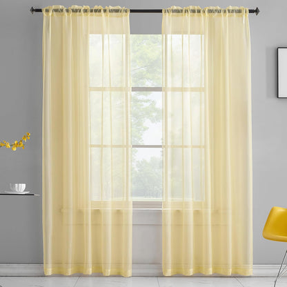 Light Yellow Sheer Voile Curtains Translucent Solid Color Window Treatment 84 Inches Long Panels Rod Pocket Light Yellow Sheers for Bedroom Living Room 2 Panels 52x84 Pastel Yellow