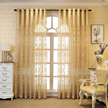 European Style Sheer Curtain - Grommet Top Luxury Window Screening for Living Room, Bedroom, Balcony - Hollow Semi-Shading Voile, Simple Modern Drape