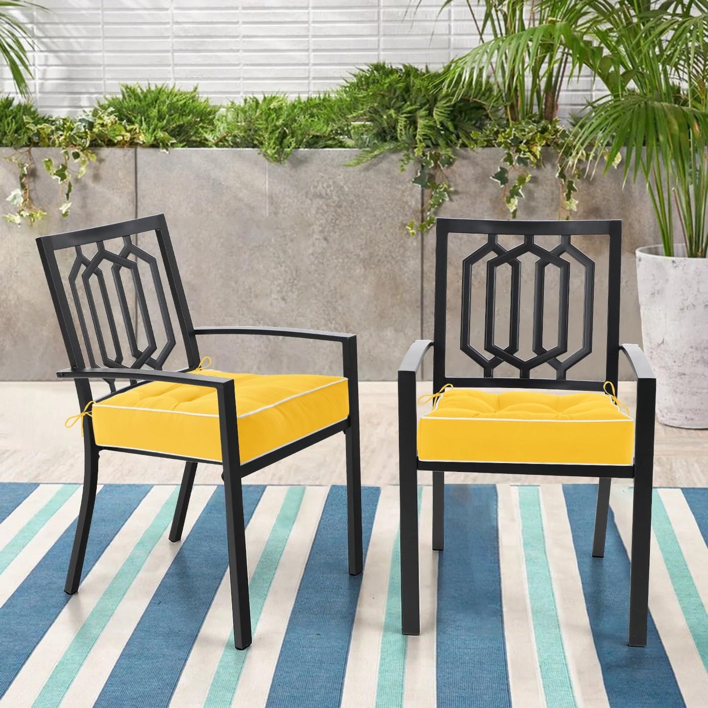 HARBOREST Outdoor Chair Cushions Set of 2, Tufted Patio Chair Cushions with Ties, Square Corner Outdoor Cushions for Patio Furniture, Lawn Chairs, Wicker Chairs, 17" x 17" x 5", Yellow