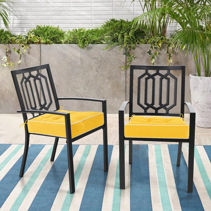 HARBOREST Outdoor Chair Cushions Set of 2, Tufted Patio Chair Cushions with Ties, Square Corner Outdoor Cushions for Patio Furniture, Lawn Chairs, Wicker Chairs, 17" x 17" x 5", Yellow