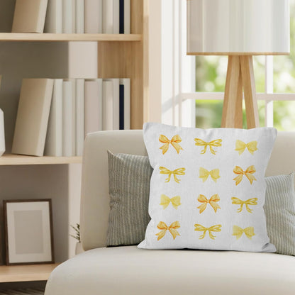Yellow Bow Throw Pillow Covers, Coquette Pillow Covers, Girly Decorative Pillow Covers for Girls Room Aesthetic, Coquette Room Decor, Bow Room Decor, Preppy Trendy Decor Pillow Covers 18x18