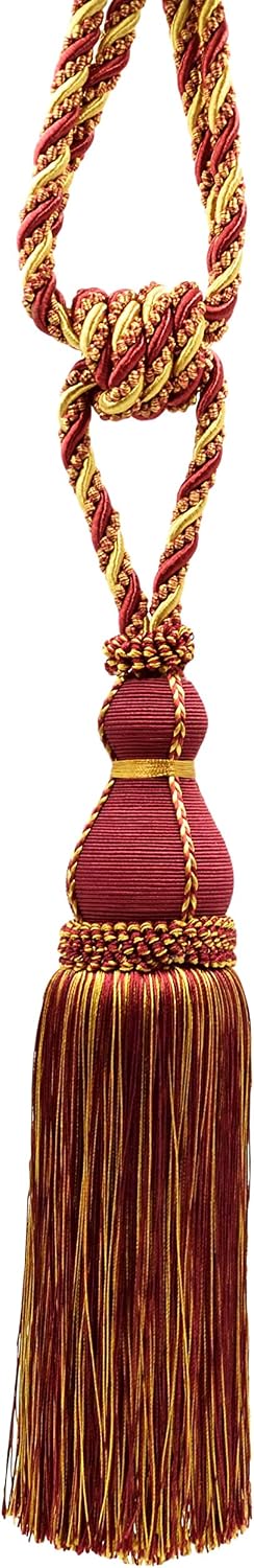DÉCOPRO Elegant Large Tassel Tieback for Curtains & Draperies, Tassel Length 12" (30.5cm), Spread 30" (76cm) # TBH15, Burgundy Gold Red #1253 (Carmine Red, Yellow Gold, Dark Red) Individually Sold
