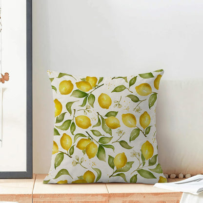 Summer Pillow Covers 18x18 Inch Set of 2 Yellow Lemon Floral Throw Pillows Outdoor Decorative Seasonal Spring Summer Yellow Green Leaves Floral Pillowcases Linen Cushion Covers for Sofa Couch