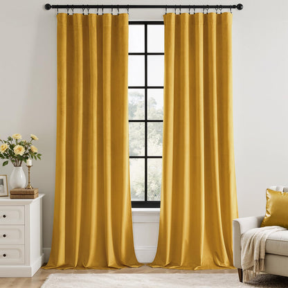 MIULEE Mustard Yellow Velvet Curtains 90 Inch Long Luxury Super Soft Thermal Insulated Blackout Curtains Room Darkening Drapes Rod Pocket Design for Bedroom Living Room Set of 2 Panels, W40 x L90 Inch